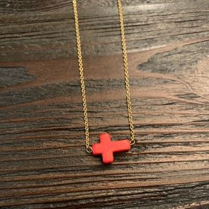 Pink Cross Necklace with Gold Chain